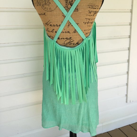 JUDITH MARCH FRINGE SPAGHETTI STRAP MINT DRESS - Picture 2 of 7